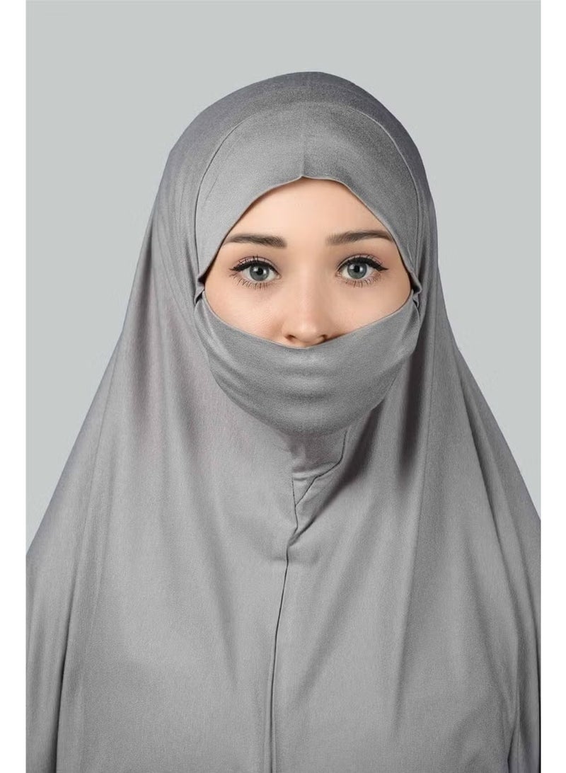 Altobeh Ready-made Turban Practical Scarf with Veil Hijab with Nikap - Prayer Cover Soufflé (3Xl) - Gray - Image 3
